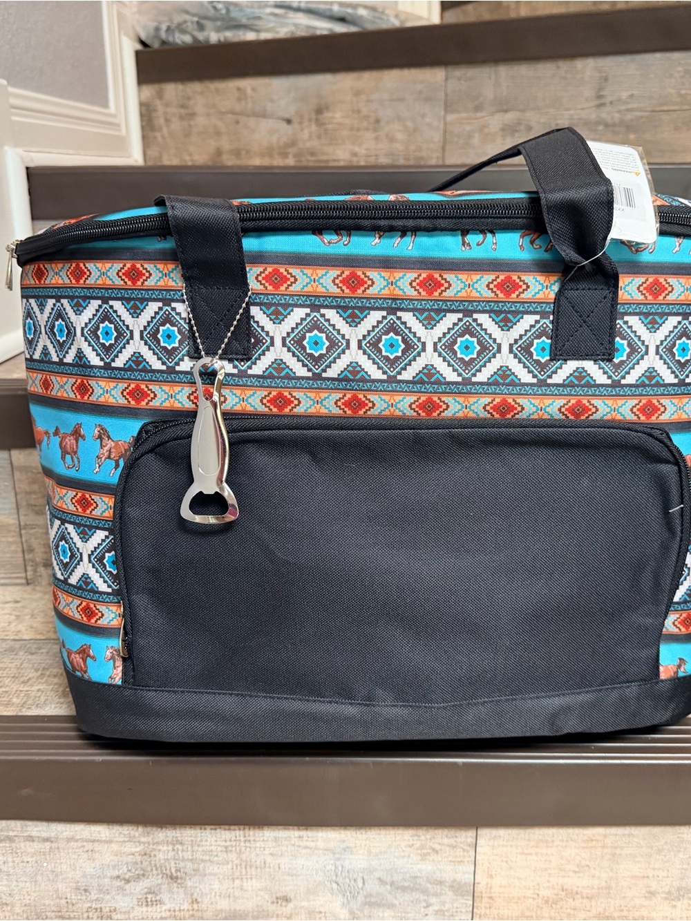 NWT Turquoise & Black Western Horse Insulated Cooler Storage Tote - Rodeo cooler
